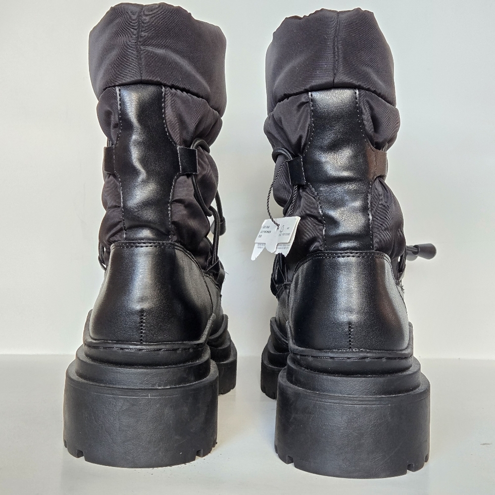 MNG by Mango women black leather canvas waterproof combat boots US 38 - Picture 3 of 7
